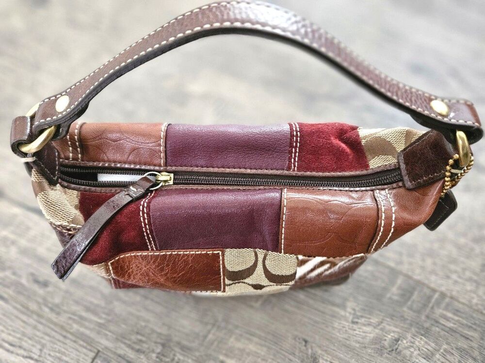 Vintage Y2K Coach Holiday Patchwork Mini Demi Hobo Bag Multi Brown Leather - Picture 4 of 11